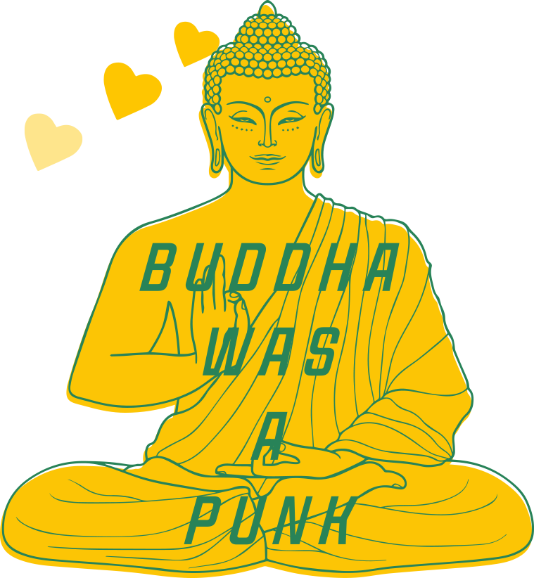 Yellow Buddha with text Buddha was a Punk