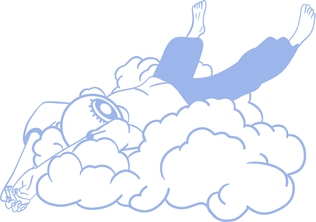 A figure is Resting on Clouds