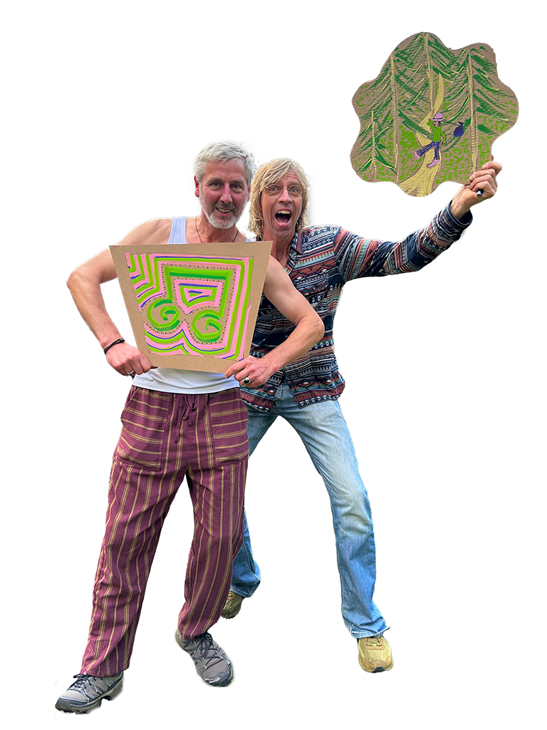 Twee deelnemers laten hun protestbord zien: Meer muziek & meer natuur!